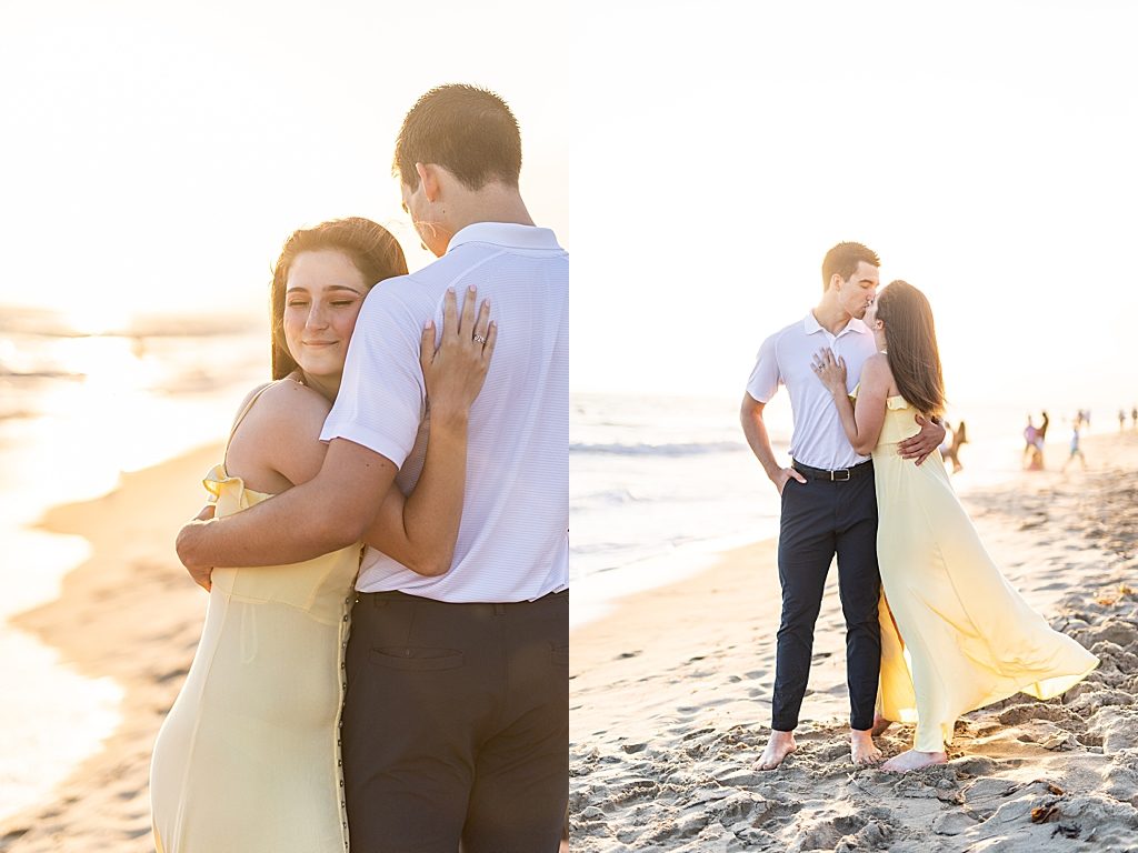 Couple hugging on the beach near Los Angeles at Santa Monica Pier - Sherr Weddings