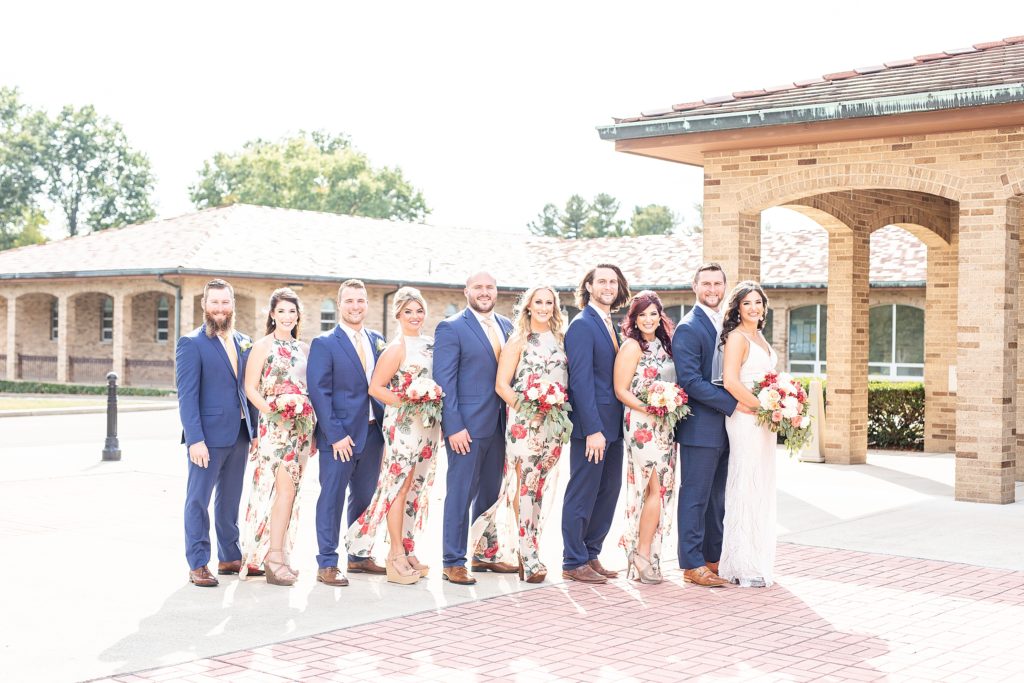 peach and sage wedding in canfield, ohio at st. michael's catholic church and the b&o station banquet hall bridal party photo