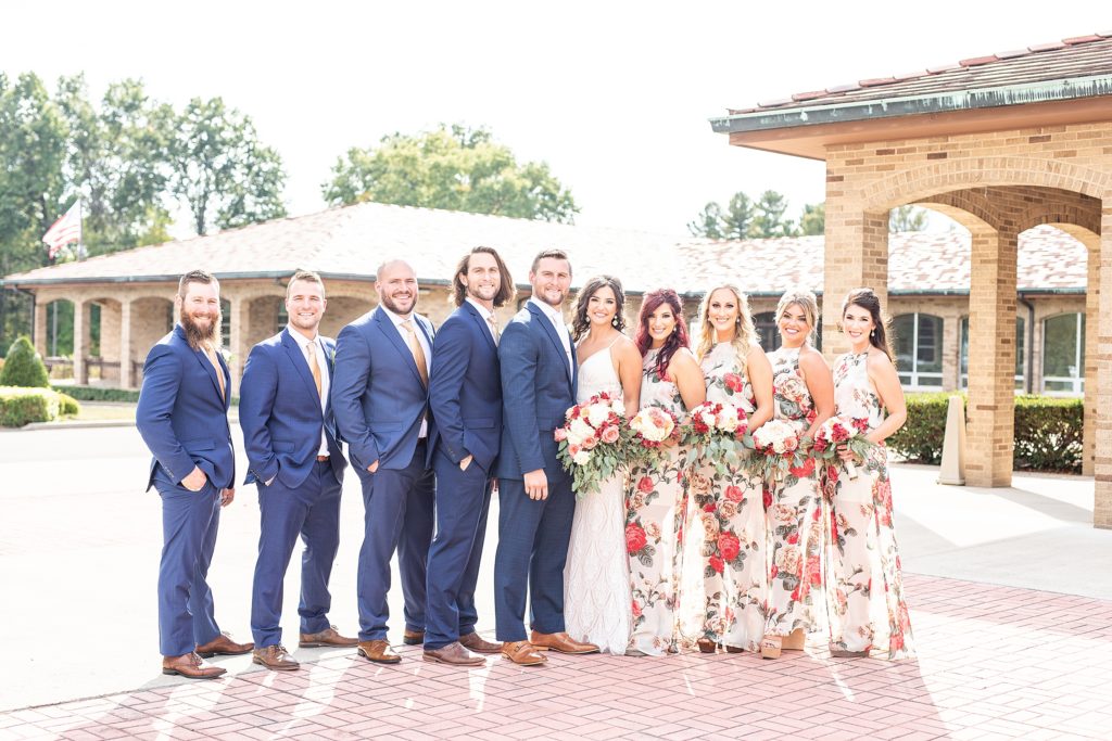 peach and sage wedding in canfield, ohio at st. michael's catholic church bridal party photo