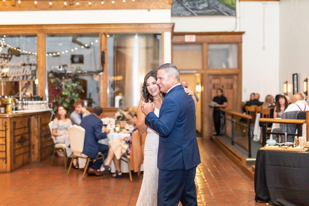 peach and sage wedding in canfield, ohio at the b&o station banquet hall daddy daughter dance
