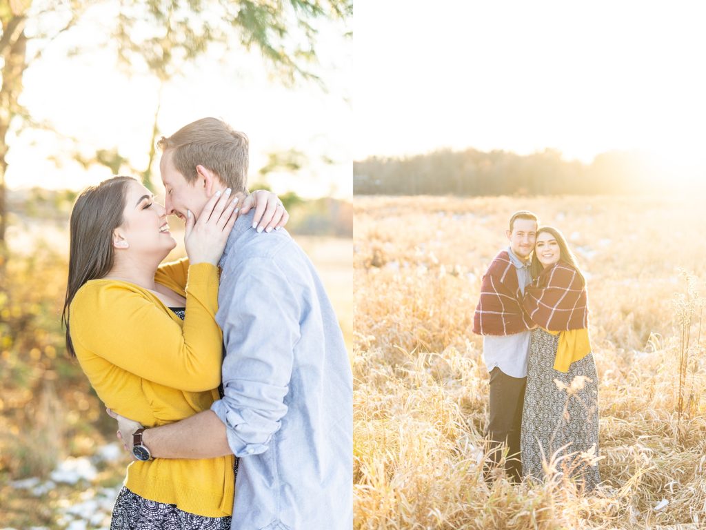 Sunset end of fall engagement photos at Mill Creek Metroparks Farm in Canfield Ohio