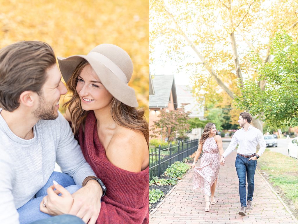 Columbus, Ohio autumn sunset engagement at Schiller Park and German Village. Photographed by Bree Thompson Photography, based in San Diego, California. Engagement style ideas for fall.