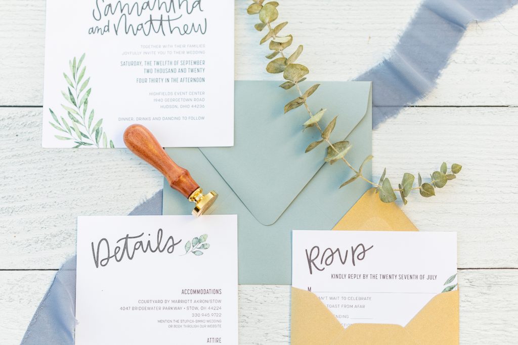 Samantha and Matthew Simko's Hudson, Ohio summer wedding at Highfield Event Center photographed by Bree Thompson Photography serving San Diego Luxury Wedding Photographer. Invitation suite designed by Samantha Simko and printed by Catprint.