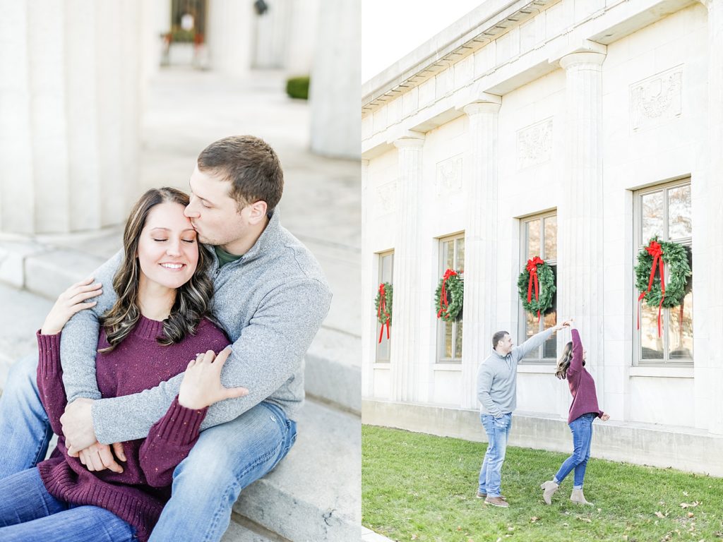Christmas engagement session at McKinley Memorial Library in Niles, Ohio.