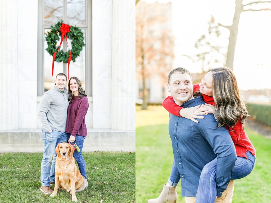 Engagement session with Pittsburgh couple and their golden retriever in Ohio by Bree Thompson Photography.