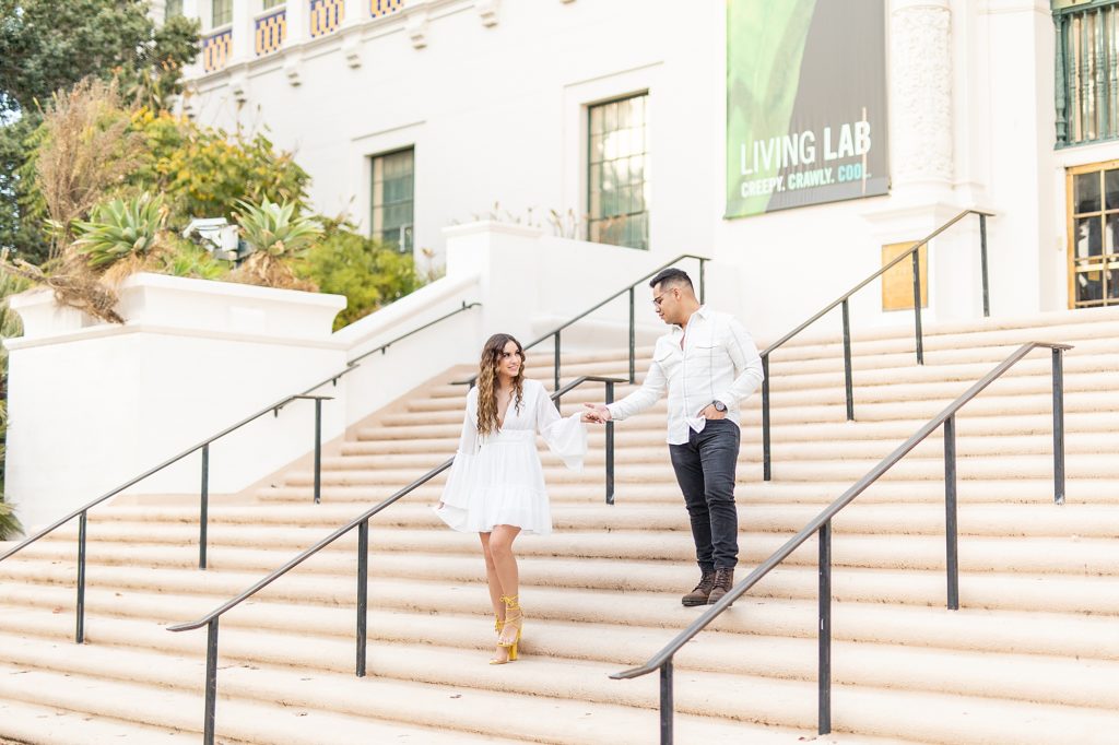 Bree Thompson’s sunset engagement photography at Balboa Park Natural History Museum in San Diego, California.