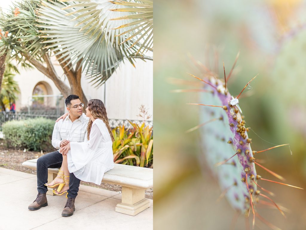 Bree Thompson’s sunset engagement photography at Balboa Park Botanical Building and Lily Pond in San Diego, California.