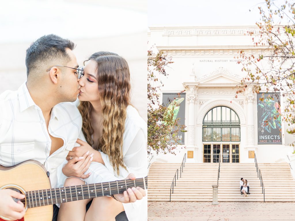 Balboa Park Natural History Museum golden hour engagement session by luxury wedding photographer, Bree Thompson.
