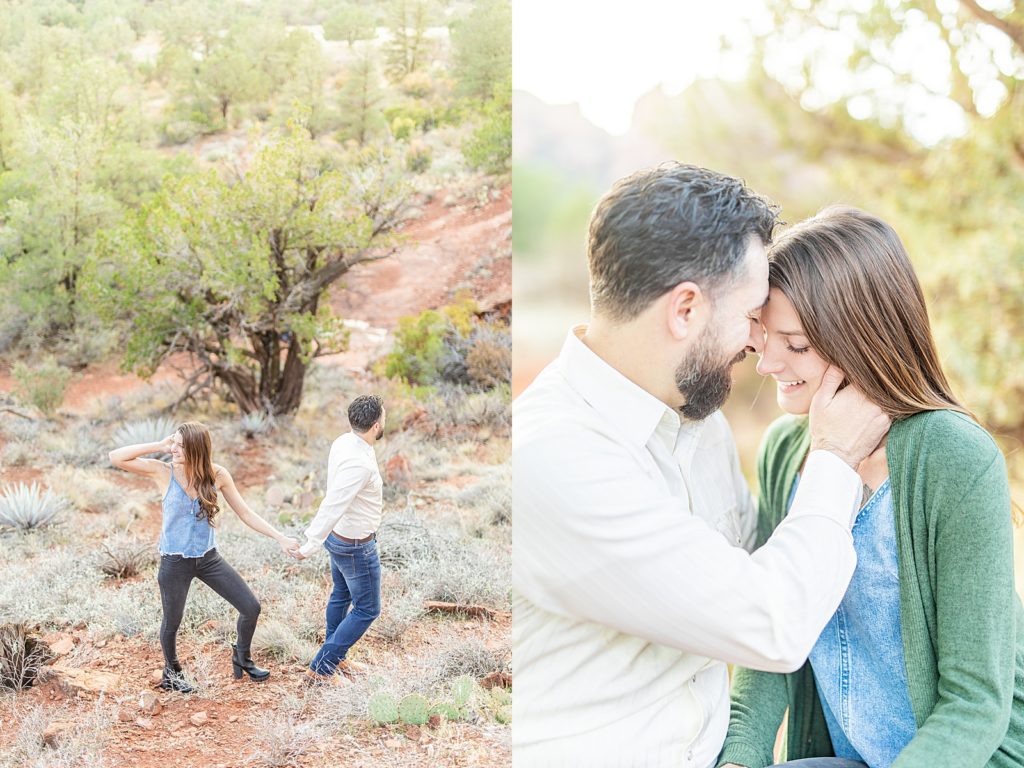 Golden hour Arizona engagement photography at Bell Rock.