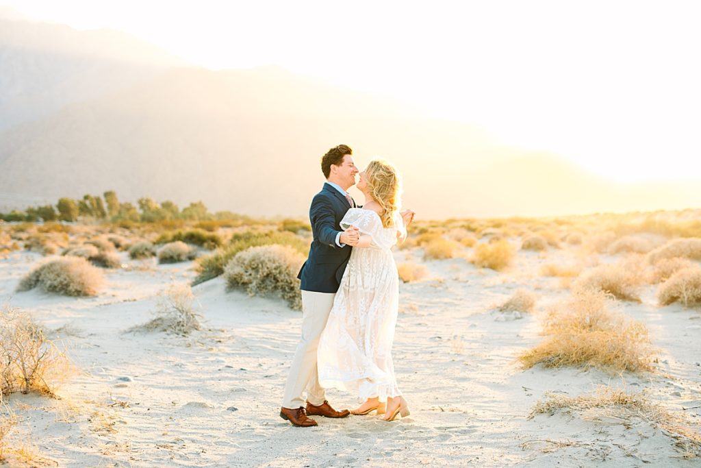 Bride and groom-to-be Palm Springs, southern California sunset engagement.
