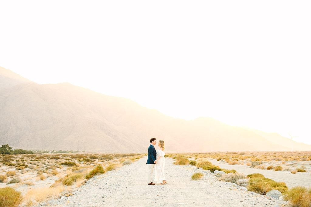 Bride and groom-to-be Palm Springs, southern California sunset engagement.