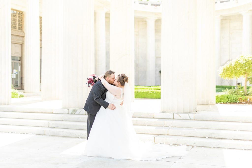 Bride and groom at Niles McKinley Memorial Library
