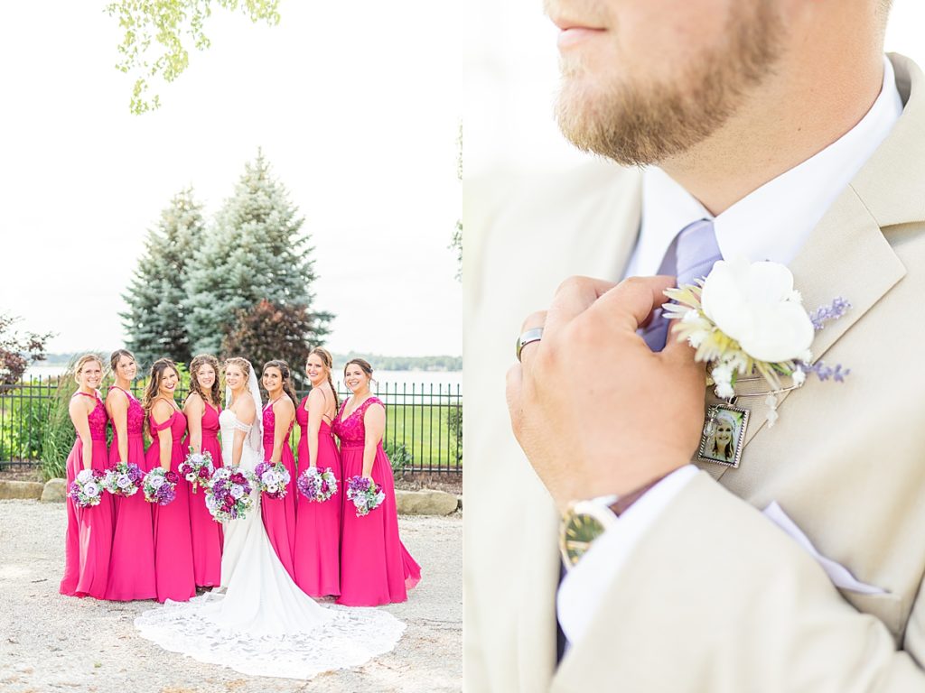Bridesmaids and groomsmen wearing Kennedy Blue and Men’s warhorse dresses and suits.