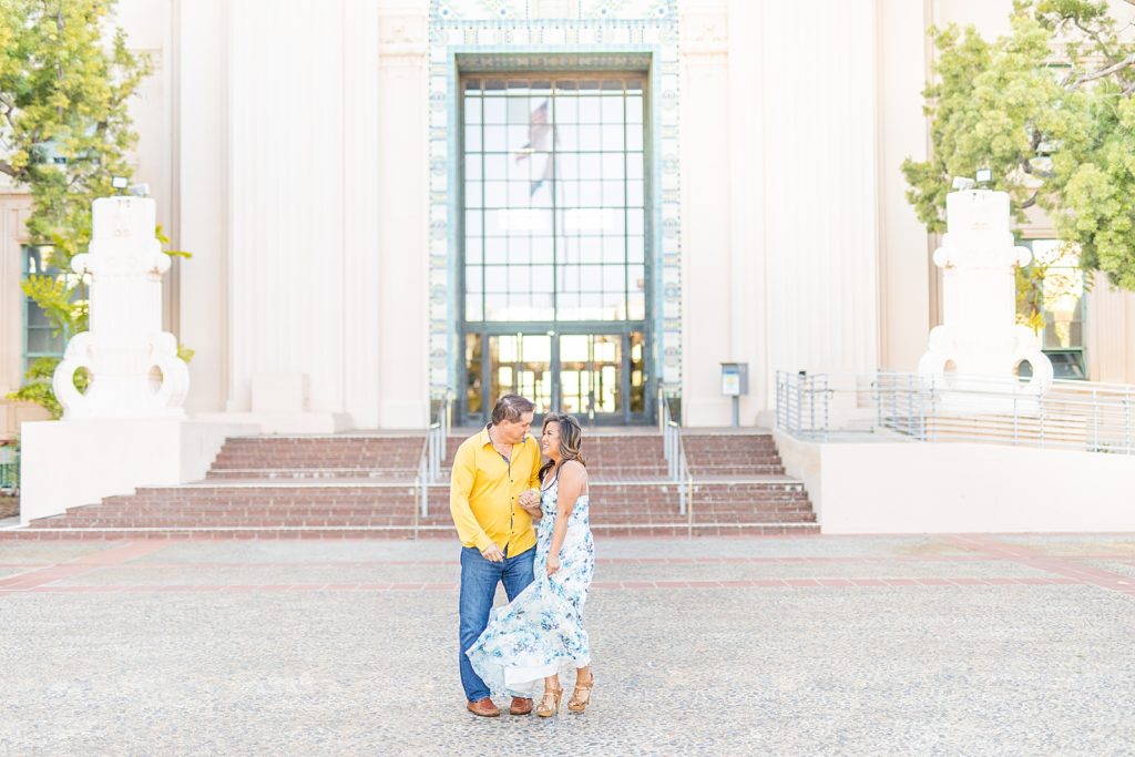 Waterfront park, San Diego engagement session with bride and groom by Sherr Weddings.
