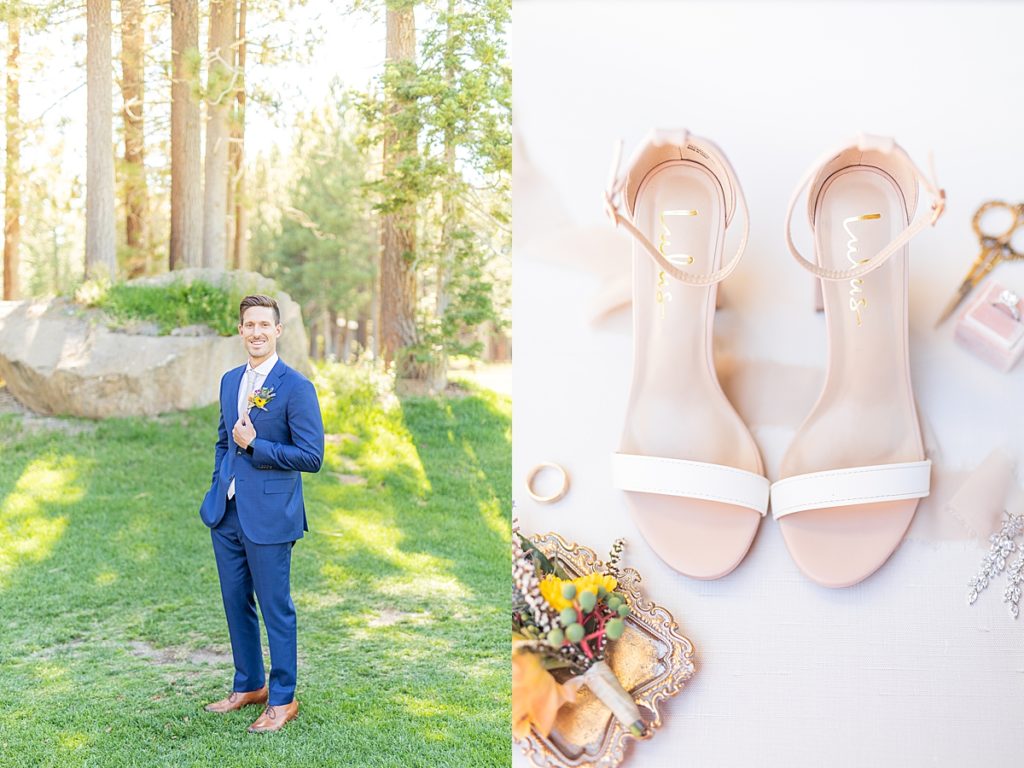 Navy, champagne, peach, lilac, and green florals photographed Bree & Hayes Sherr.