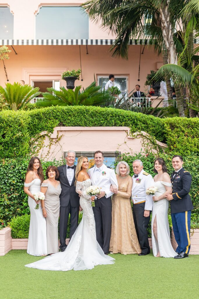 Bride and groom's families at La Valencia taken by Sherr Weddings.