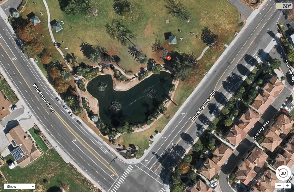 Woodland Park dropped pin location for engagement proposals in San Marcos, California.
