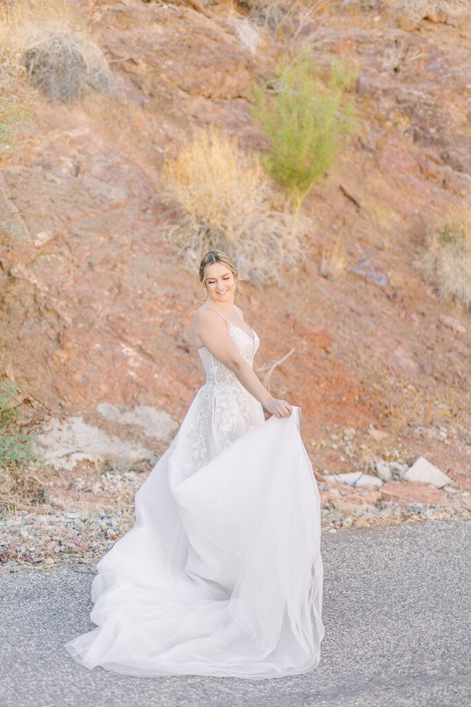 Bride in couture lace gown from Natty Bella Bridal in Oceanside, California.