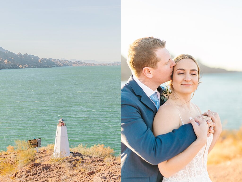 Bride and groom kissing during sunset portraits by Sherr Weddings in San Diego, California.