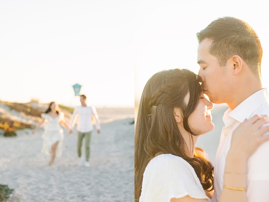 Jiaqi and Eric as they stroll down the beach, his playful energy adding to the joy of the moment.