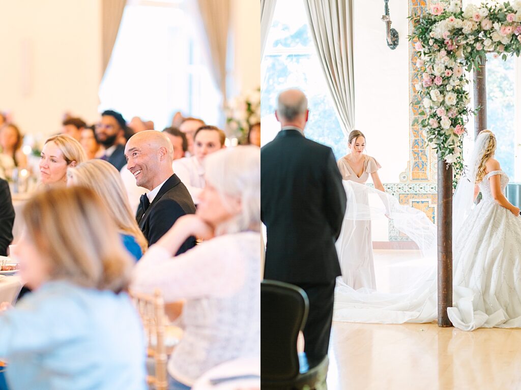 Romantic wedding portraits of Bailey and Aaron surrounded by the historic charm of Hotel Del Monte.