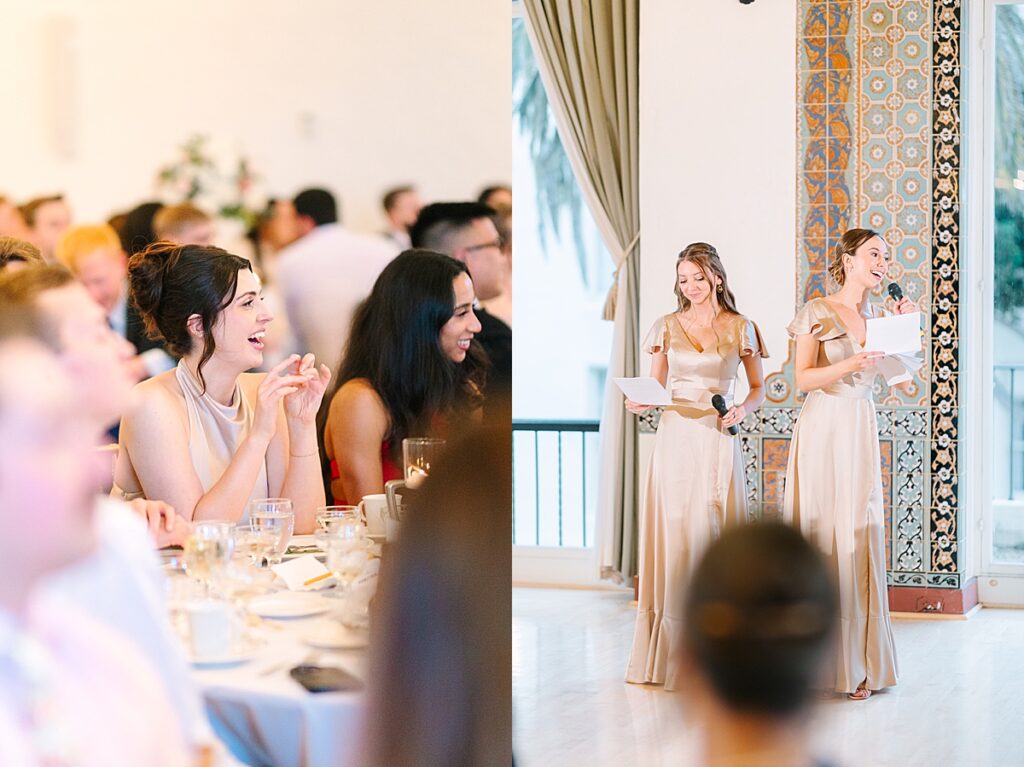Bride and groom share a dance beneath twinkling lights at their spring wedding reception.
